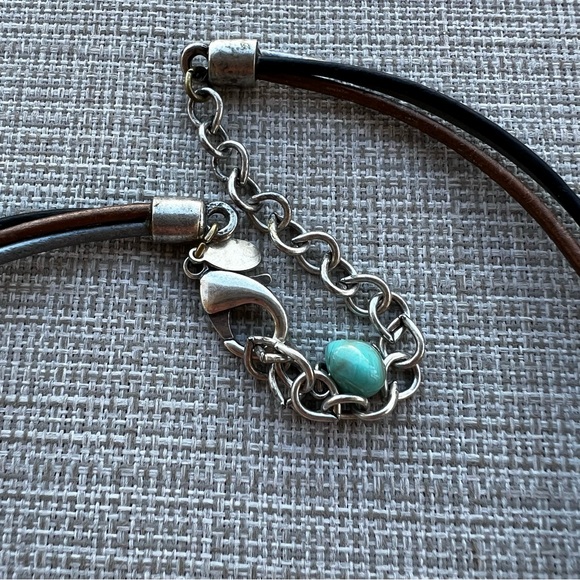 Chico's Silver-Tone Pendant Necklace with Turquoise Blue Stone and Dark Cord - Picture 3 of 3